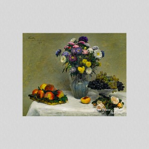 메이크룩스 UHD 주방 명화 아트월 아트보드 앙리 팡댕 라투루 - 하얀 식탁보 테이블에 있는 과일들